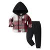 Children's Single-breasted Hooded Long-sleeved Plaid Top and Casual Pants Two-piece Set Spring