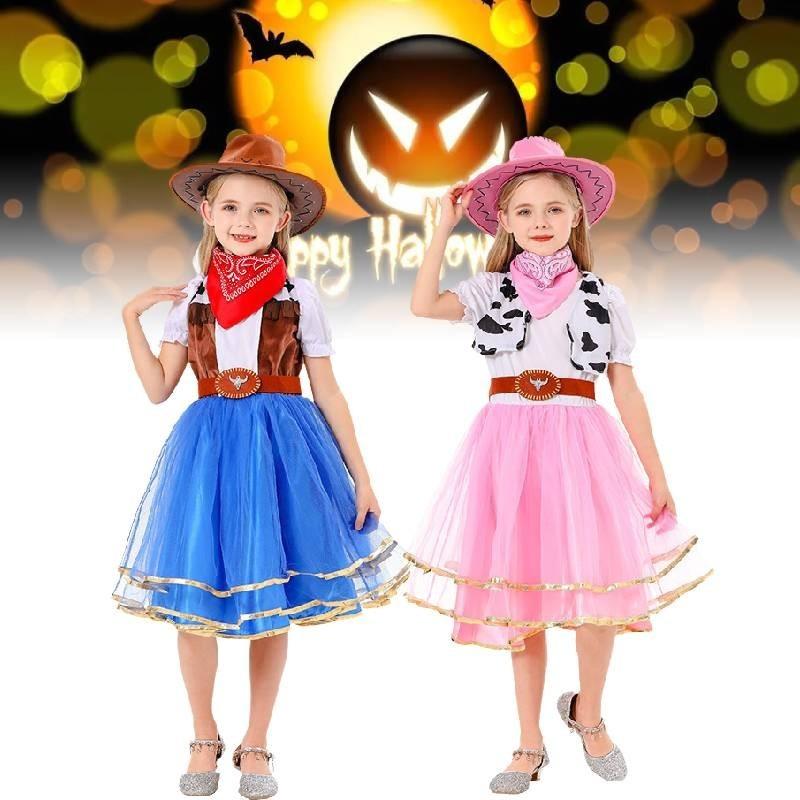 Girl Halloween Princess Denim Dress Costume Sets Party Show Clothes Cosplay