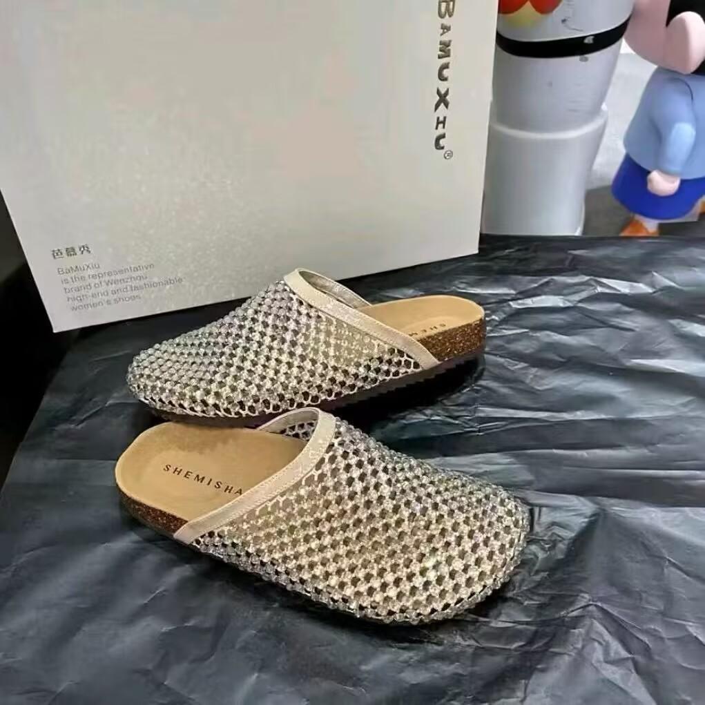 

Platform-soled Boken shoes bag head half slippers women s summer wear 2025 new one-pedal fishing net rhinestone fairy wind sandals 40