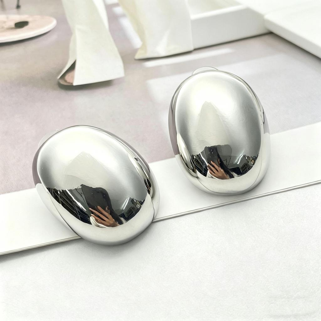 Oval Chunky Dome Earrings for Women, Gold Plated/Polished Silver Statement Earrings Hypoallergenic Bold Large Hoop Earrings Minimalist Jewelry