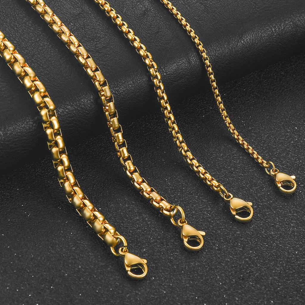 2/3/4/5mm Gold Color Plated Stainless Steel Square Box Chain Rolo Necklace Metal Jewelry for Women and Men Choker 14 - 40 Inches