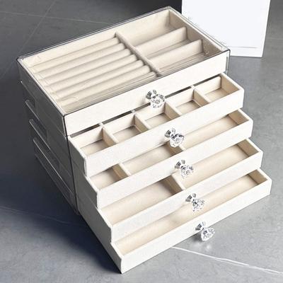 Jewelry Organizer Drawer Storage Box with Velvet Lining Large Capacity Multipurpose Earrings Necklaces Display Box with Handle