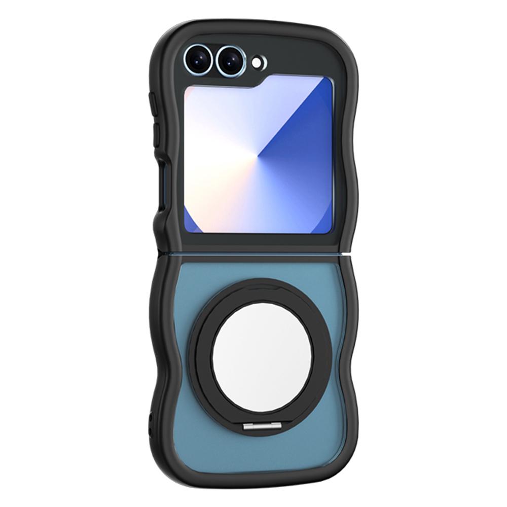 For Samsung Galaxy Z Flip6 5G/Flip5 5G Magnetic Case Mirror Rotating Kickstand Wave Edge TPU+PC Phone Cover
