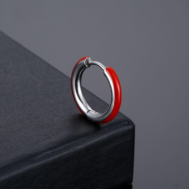 Hot Sell Enamel Round Stainless Steel Earrings Fashion Punk Circle Stud Ear Jewelry Party Gifts For Women Men
