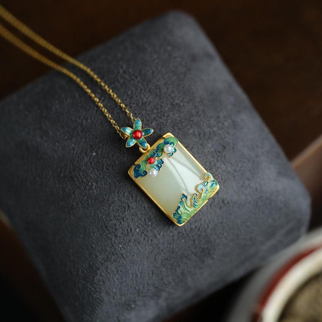 Inlaid Safe and Sound Plague Pendant Vintage Ethnic Necklace Collar Necklace Jewelry Gift