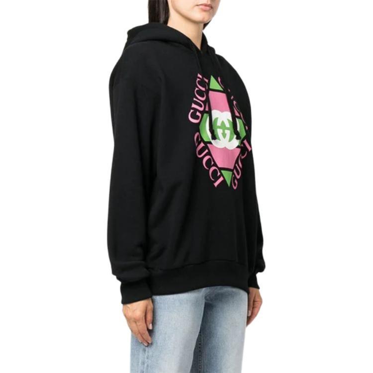 (WMNS) Gucci Logo Print Cotton Hoodie 'Black' Women's 717427-XJEV6-1082