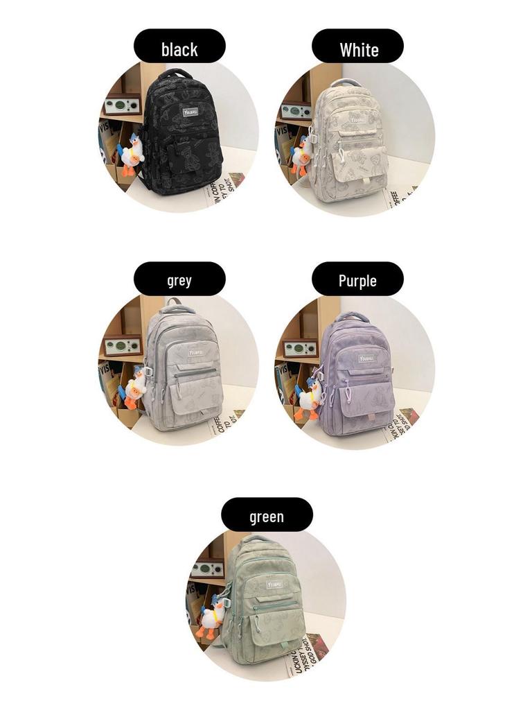 Large Capacity Bear Print Backpack for Students - Perfect for Middle, High School, and University Girls.