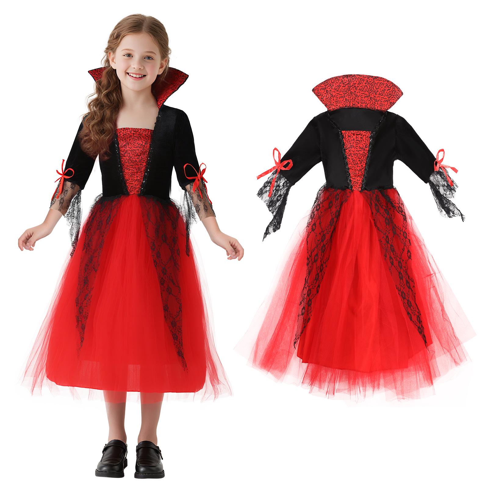 

Children s Vampire Princess Mesh Dress with Cloak - Halloween Ghost Costume 150 cm