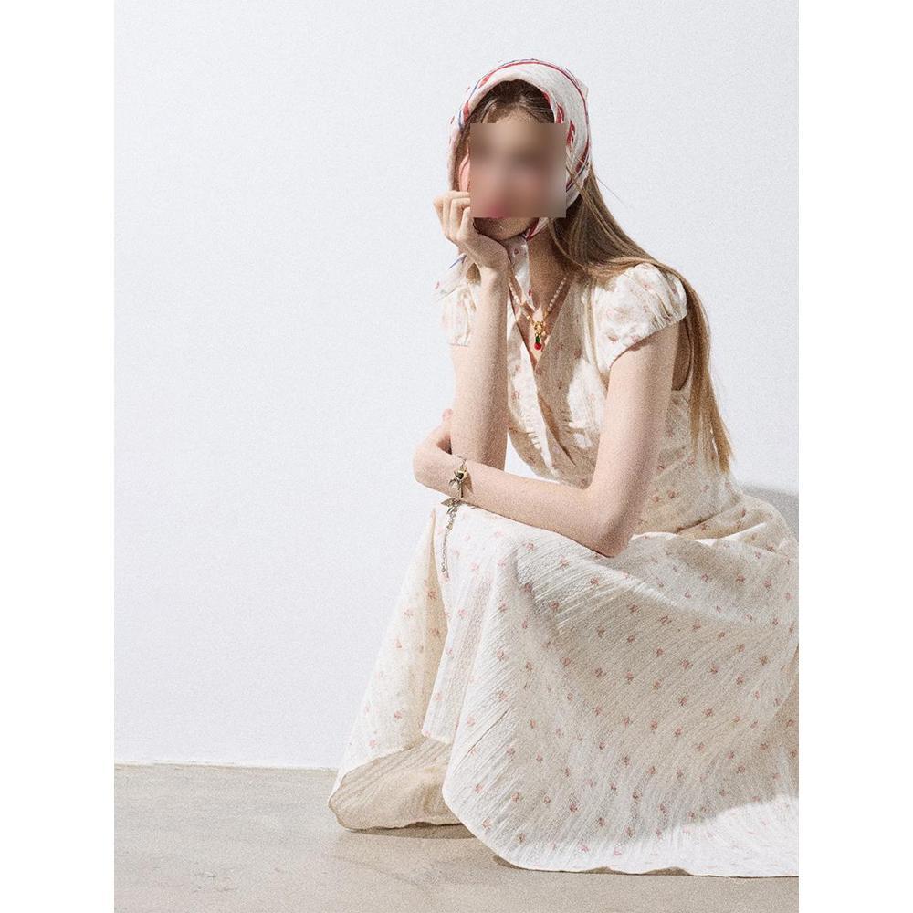 

Новое красивое нежное ветровое повседневное платье с завышенной талией, длинное платье с цветочным принтом, детское летнее XL- (recommended 110-60kg)