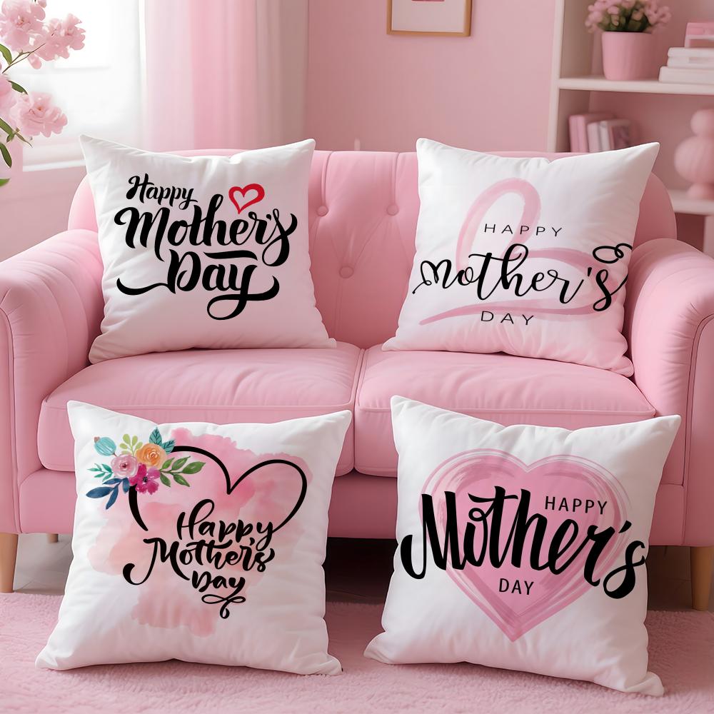 Mother'S Day Cushion Cover Plush Fabric Soft Double-Sided Printed Sofa Warm Winter Home Gift Pillow Case