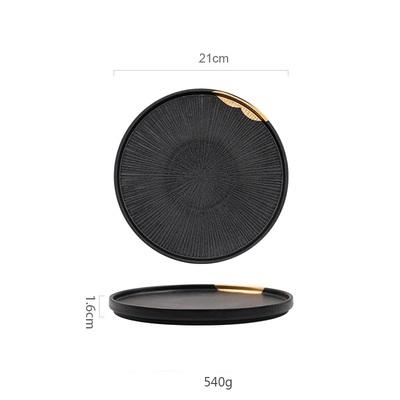 Ceramic Black Gold Plated Western-style Beef Steak Plate Fruit Flat Plate Dish Porcelain Tableware