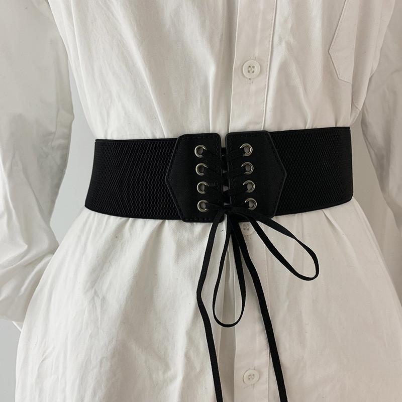 Fashionable Black Elastic Waist Belt For Women With Stylish Wide Ribbon Design