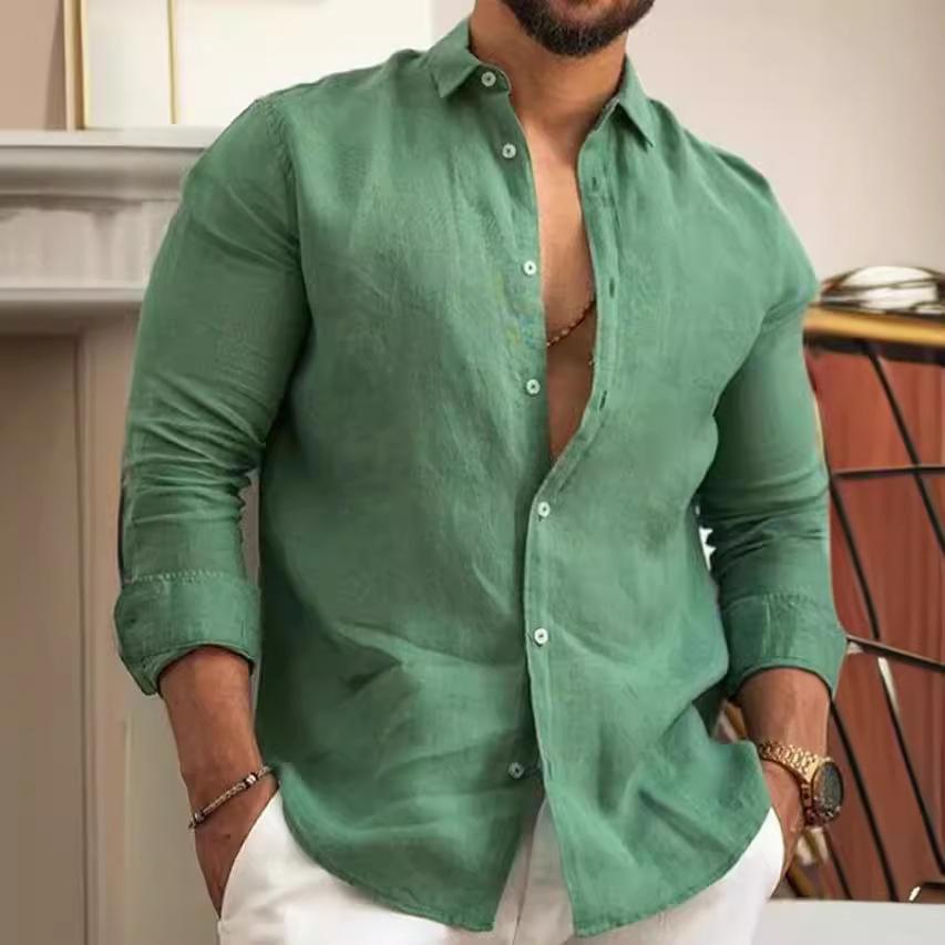 European/American Solid Cotton Linen Men's Casual Shirt, 2025 Youth Edition