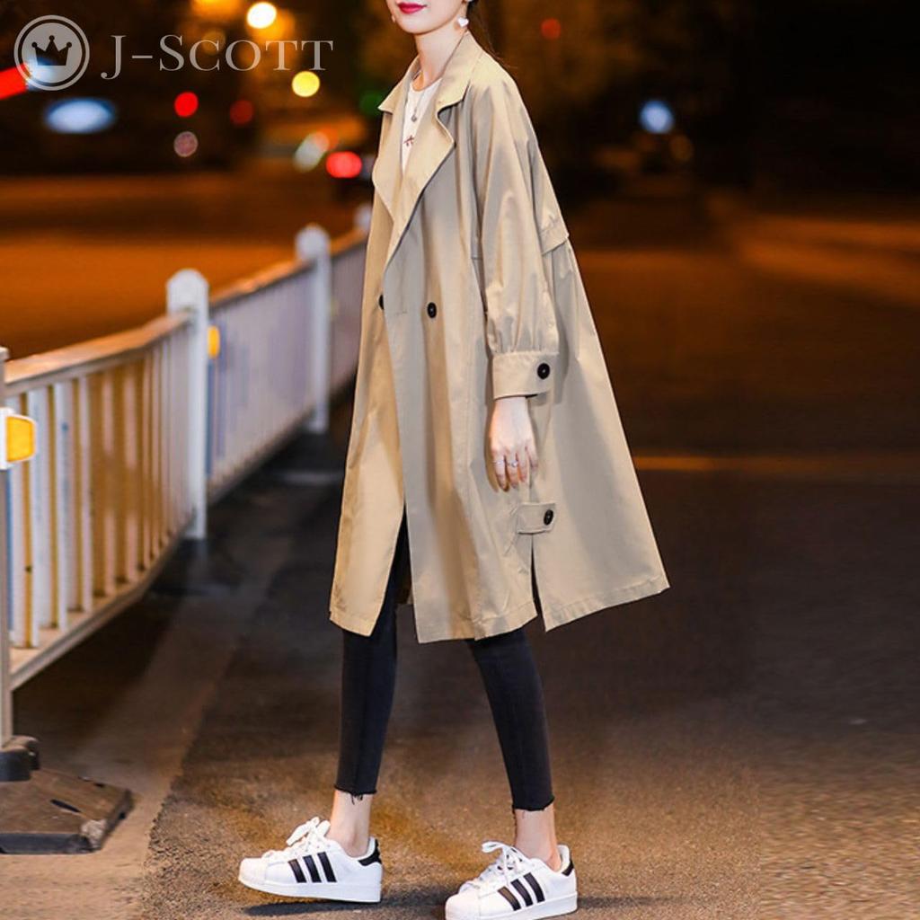 J-Scott Damen Beige Knielanger Trenchcoat mit Reißverschlusstaschen und Puffärmeln, Schlichte Oberbekleidung, Beige, JS126-BG-2XL