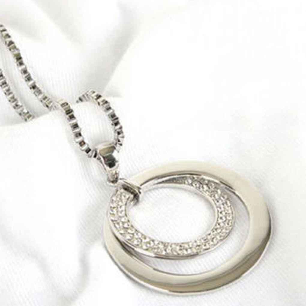 Women Ladies Fashion Crystal Rhinestone Silver Plated Long Chain Pendant Necklace