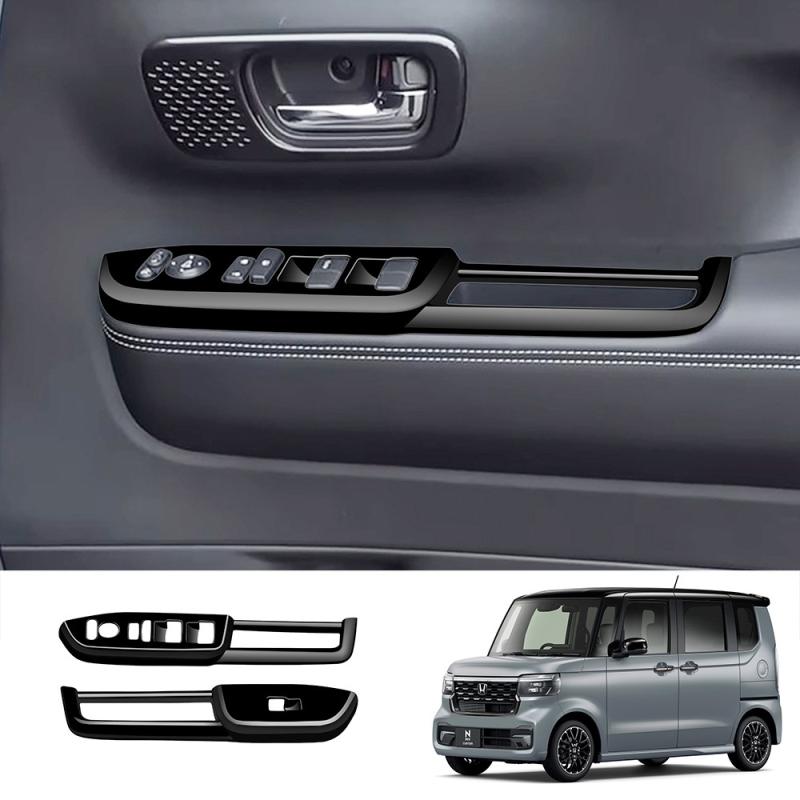 RHD ABS black For Honda N-BOX/N-BOX  2024 2025 door handle window switch trument One button start steering wheel cover