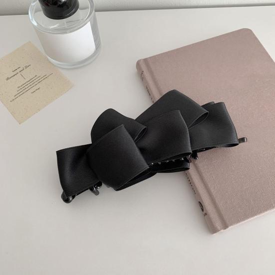 Women Hair Clip Anti-slip Teeth Three-Dimensional Bow Design Strong Grip Hair Claw Satin Texture Ponytail Holder Versatile Hair Accessory
