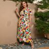Brazil's hot-selling large-size loose V-neck dress women's elastic waist short-sleeved printed long skirt