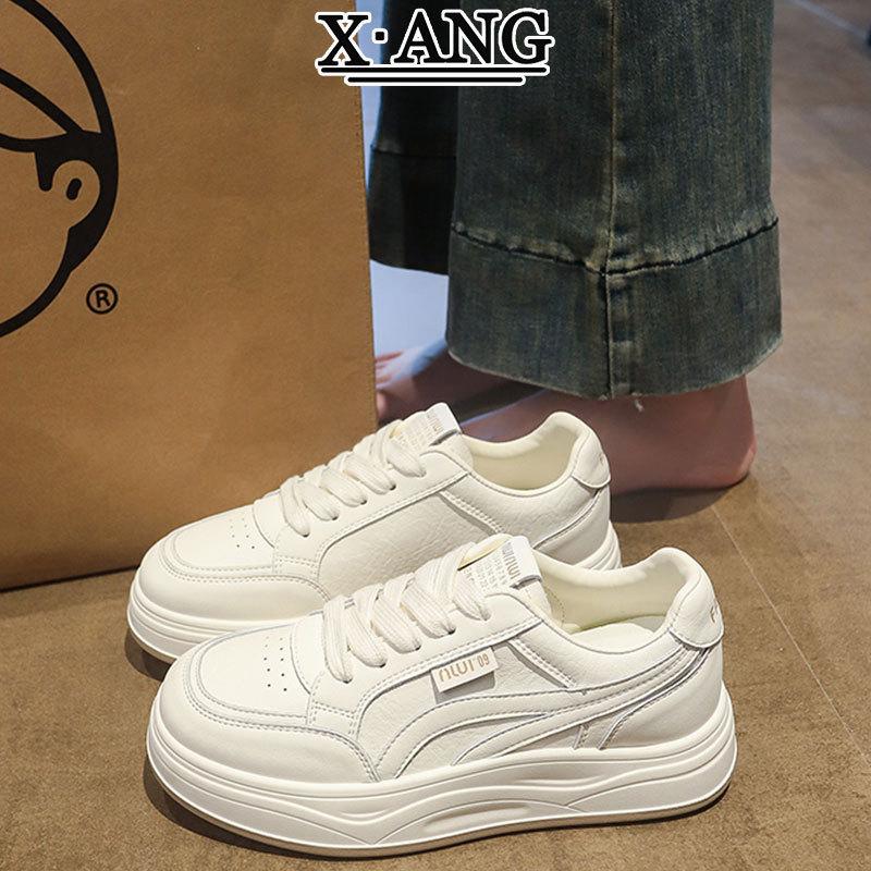 Leather platform white shoes women's shoes autumn new versatile student shoes lightweight casual sports shoes board shoes