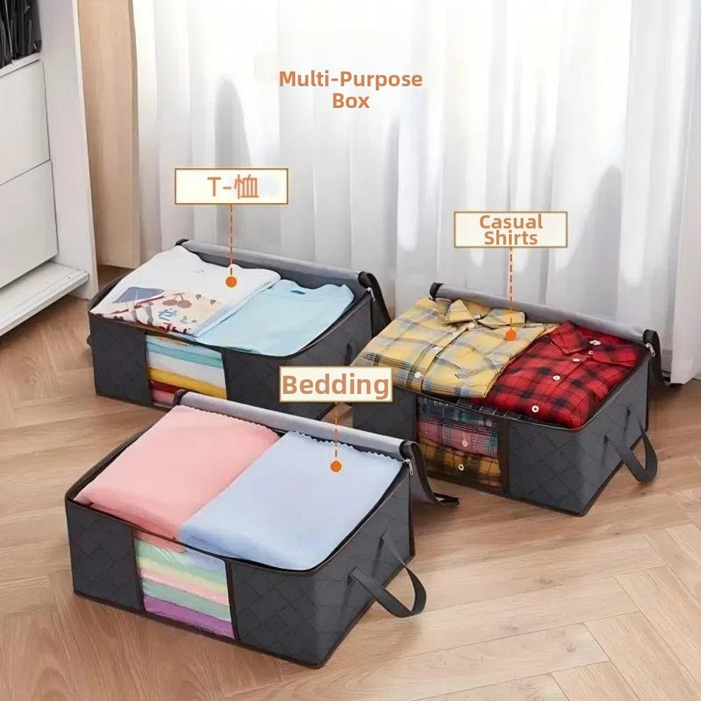 Oversized Foldable Storage Bag With Visible Windows Non-woven Clothing Organizer Durable Reinforced Handle Quilt Organizer