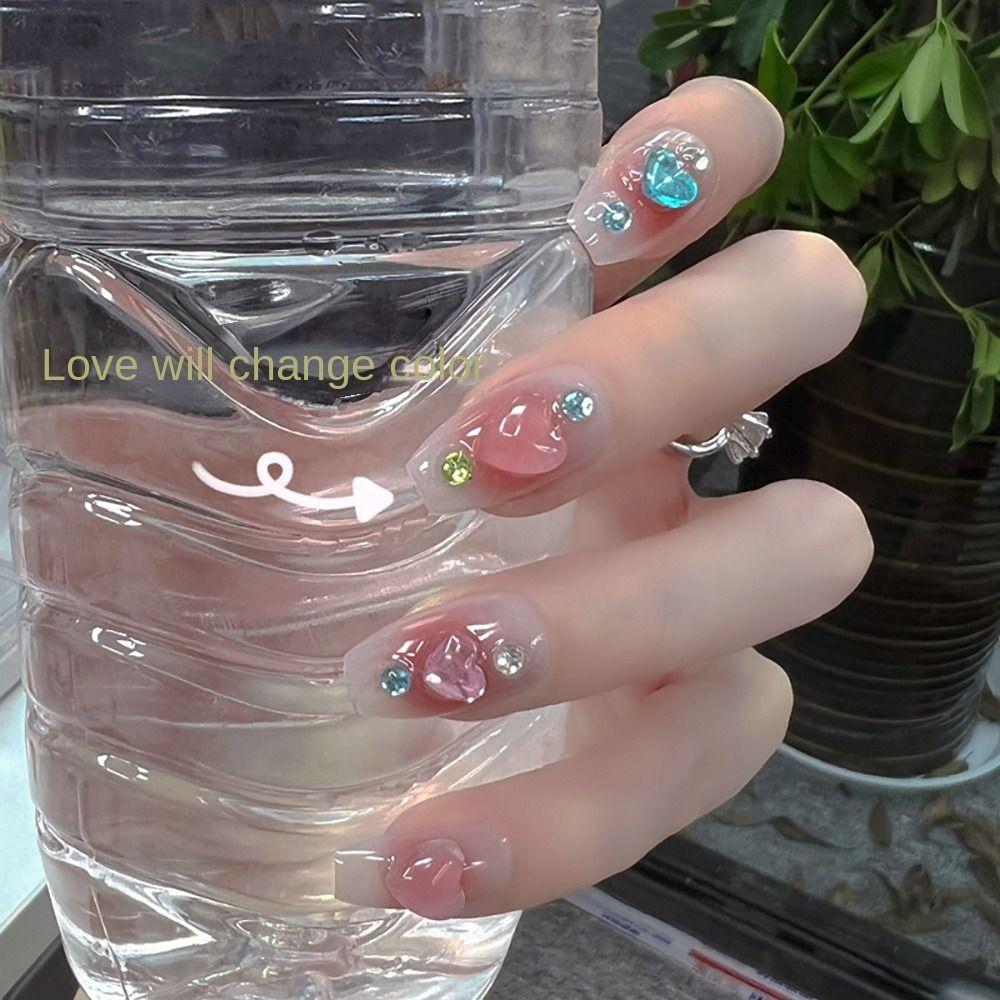 

24 шт., полное покрытие, накладные ногти для изменения цвета, многоразовые ногти во французском стиле для женщин