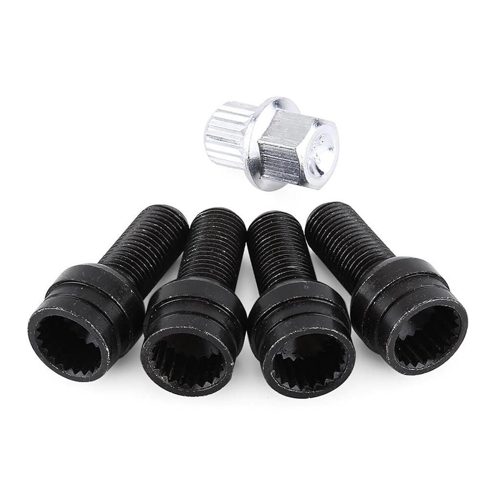 Locking Wheel Nut Set, 4Pcs M14*1.5MM Steel Wheel Bolt Lock Lug Nut Set with Key Replacement Accessories Black