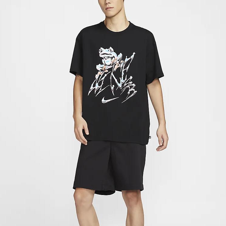 Nike Sb Abstract Print Design Comfortable Loose Fit Crew Neck Short Sleeve T-Shirt Men Tops Black FZ5286-010