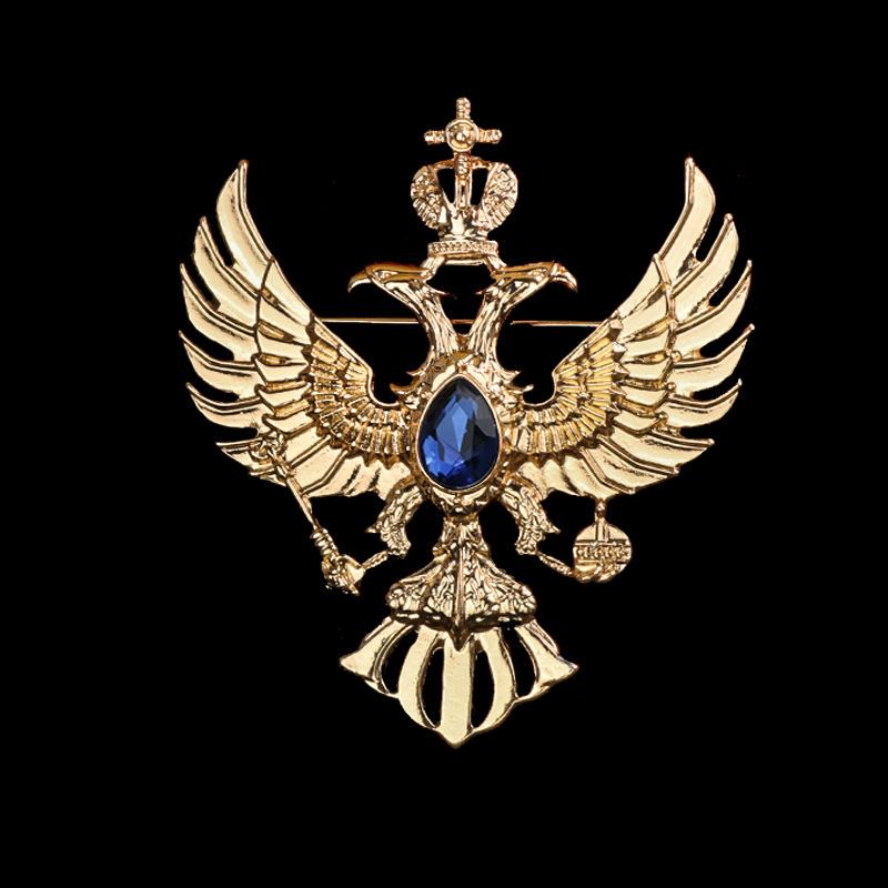 Retro Double-headed Eagle Russian National Emblem Brooches Antique Gold Color Crystal Badge Lapel Pin Women Men Clothes Suit Jewelry Clips