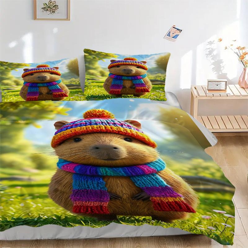 

3 шт. Комплект постельного белья с капибарой - 1 пододеяльник + 2 наволочки(Ядро не включено), Машинная стирка, Полиэстер, Комфорт в любое время года, Декор спальни, 135x200cm
