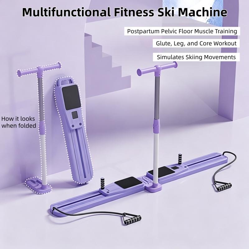 Multifunctional Ski Trainer, Home Abdominal Glutes Workout Machine, Removable Handrail Sliding Plate for Full Body Exercise
