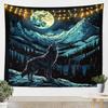 Fire & Ice Phoenix Tapestry, Red Blue Mythical Birds on Black Starry Background, Wall Hanging for Fantasy Aesthetic Decor