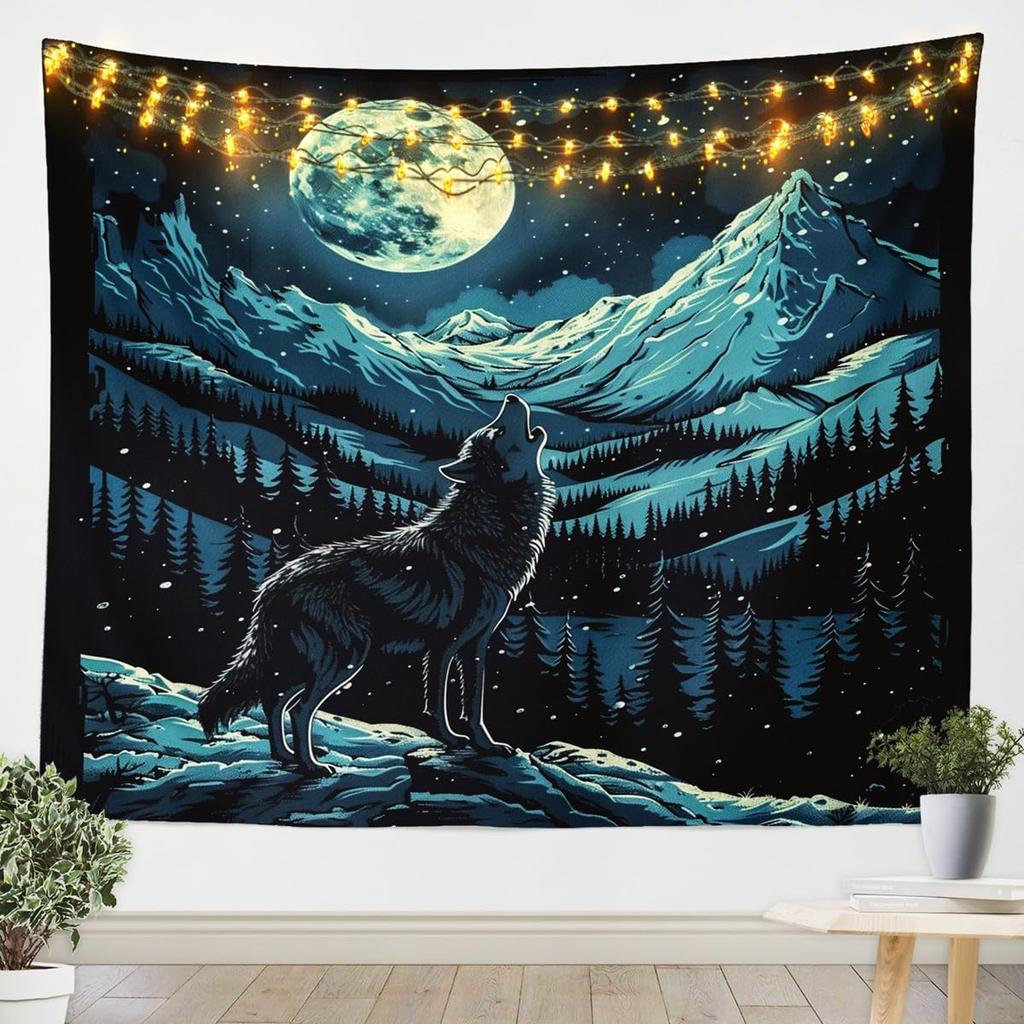 Fire & Ice Phoenix Tapestry, Red Blue Mythical Birds on Black Starry Background, Wall Hanging for Fantasy Aesthetic Decor