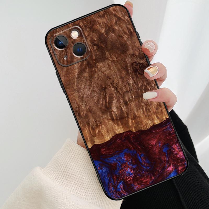 Hybrid Wood Resin Phone Case For iPhone 17 Pro Max 14 13 12 11 15 16 Pro Max Mini 15 16 Plus 16e 17 Air Cover