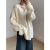 New Korean Fashion Lace Patchwork Pullover Loose Sweater Women Knitted Casual Versatile Tops Autumn and Winter V Neck Long Sleeve Solid Color Clothes