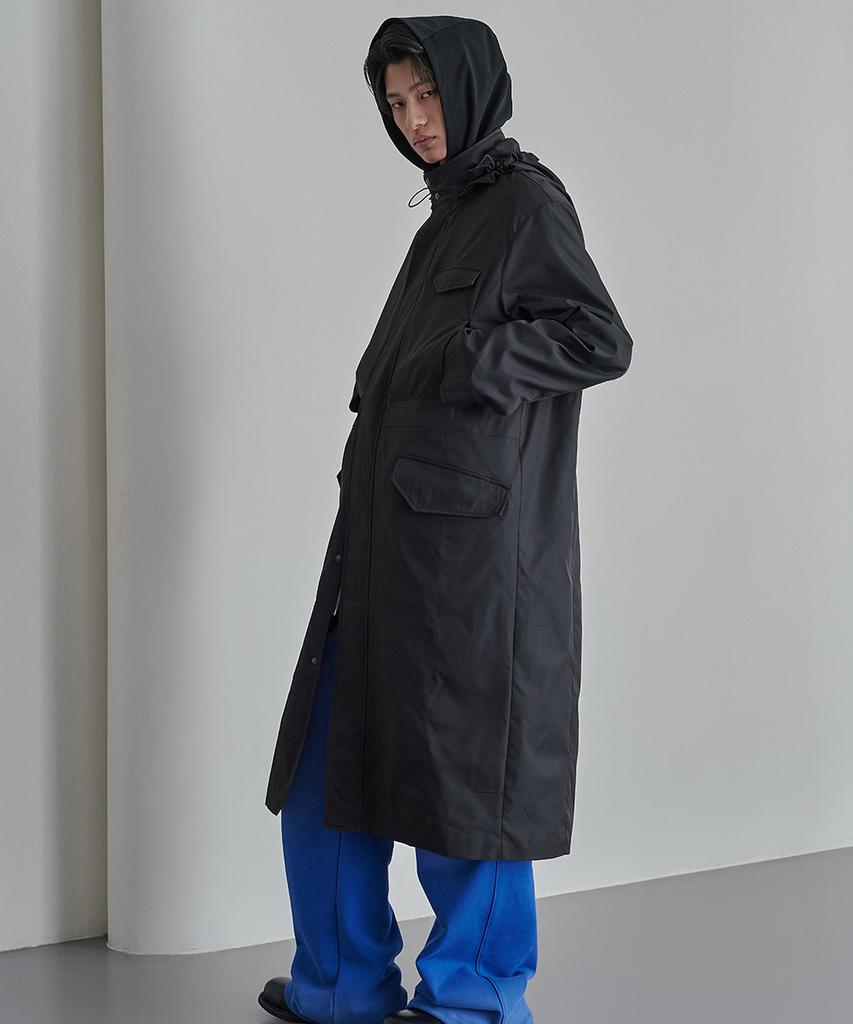 Yiyae Detachable Hood Long Cover Coat Black