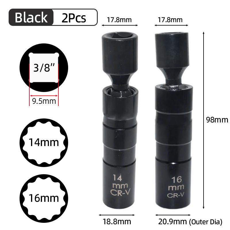 Universal Spark Plug Socket Wrench Adapter Magnetic 3/8" Drive 12 Angle Spark Plug Removal 14mm 16mm Car Repair Removal Tool