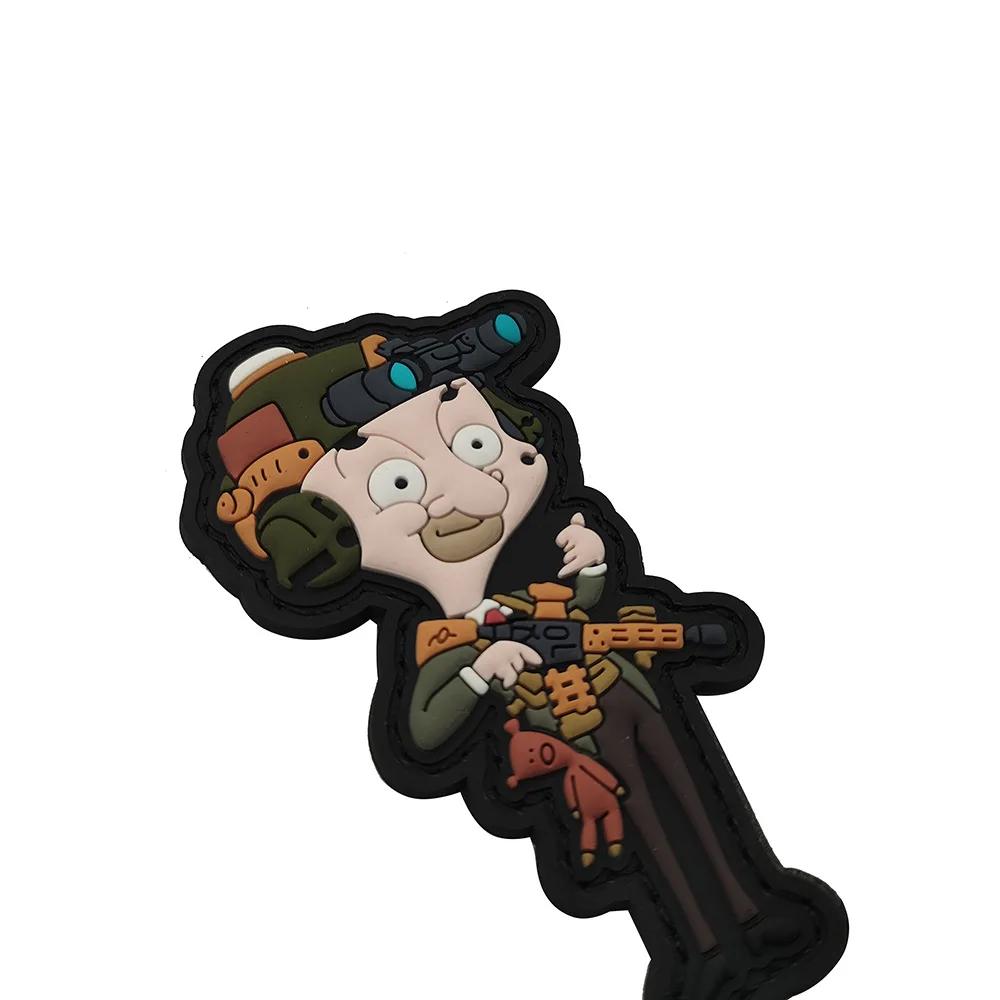 Funny Mr. Bean Soldier Sticker 3D PVC Soft Glue Cartoon Magic Sticker Mr. Bean Tactical Patch