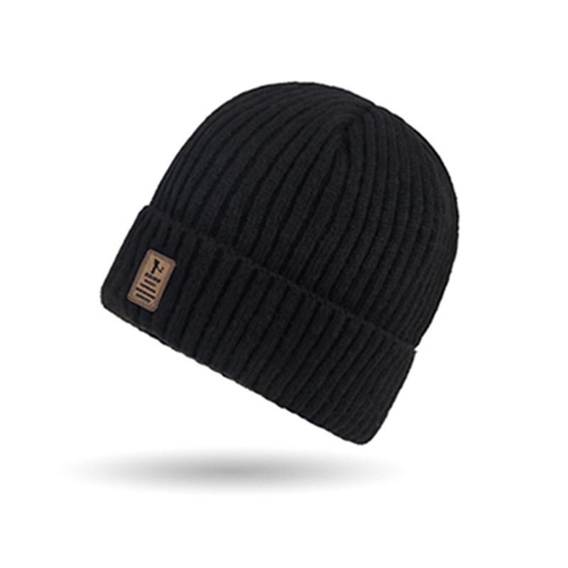 Solid Color Casual Fleece-Lined Thickened Warm Knit Hat for Men, Ear-Protecting Cold-Resistant Beanie