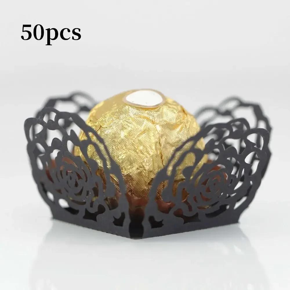 50pcs Chocolate Packing Chocolate Tray Paper Hollow-Out Rose Lace Truffle Wrappers Dessert Decor Chocolate Candy Cups Party