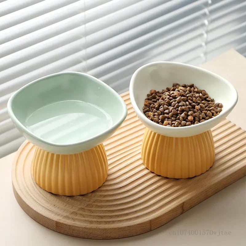 Creative Korean High Leg Water Bowl for Cats And Dog, Pet Supplies Accessories, Color Matching, Spine Protection, Cat Bowls, 1Pc