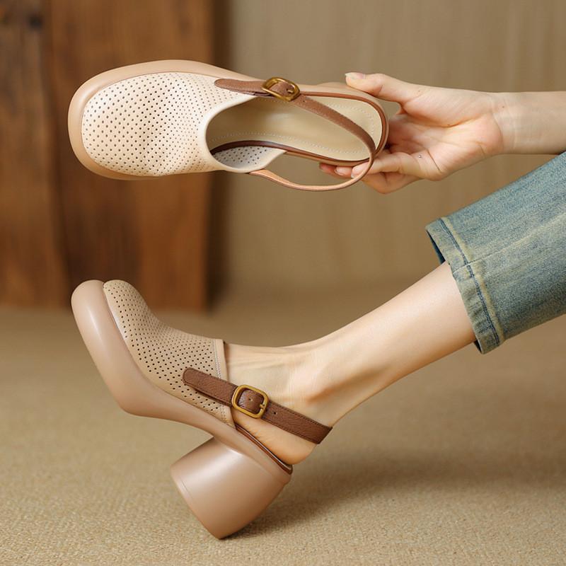 Sommer-Sandalen mit offenem Rücken für Damen mit dicker Sohle und runder Spitze aus Superfiber-Material für Freizeit