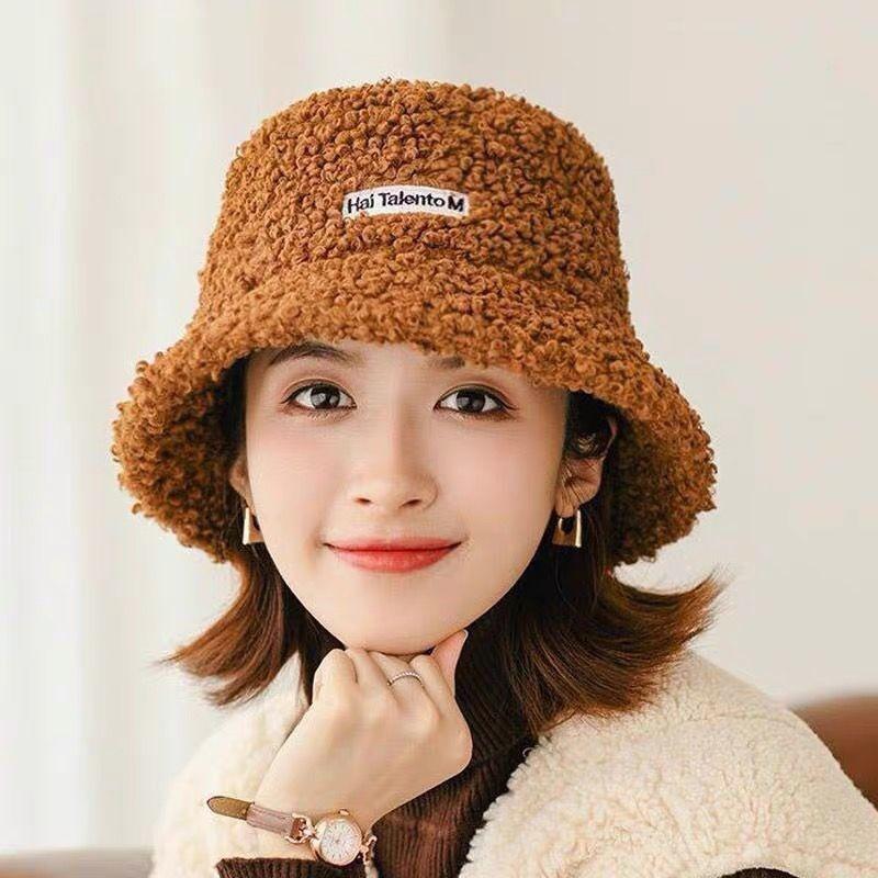Lamb Wool Bucket Hat Winter Warm Hats For Women Lady Thicken Flat Top Cap Unisex Men Panama Outdoor Fisherman Hat Caps