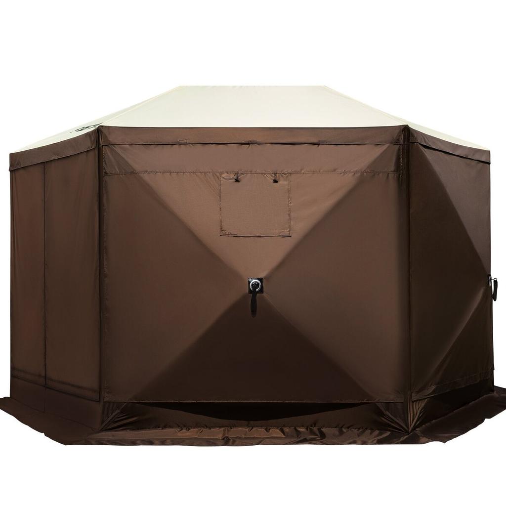 Pop-up Camping Gazebo Camping Canopy Shelter 6 Sided 12' x 12' Sun Shade
