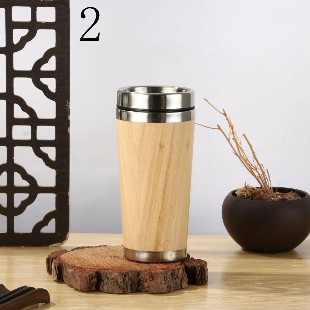 Bamboo Insulated Water Bottle 304 Stainless Steel Travel Cup Thermos Insulated Mug  Coffee