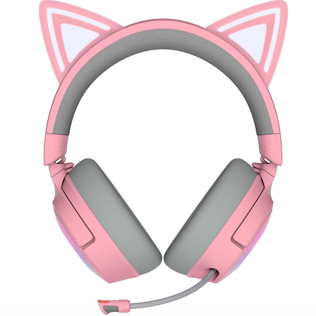 Razer Kraken Kitty V3 Pro Quartz Pink Edition Wireless Gaming Headset with cat ears that react to streaming and HyperSpeed Wireless Bluetooth and USB