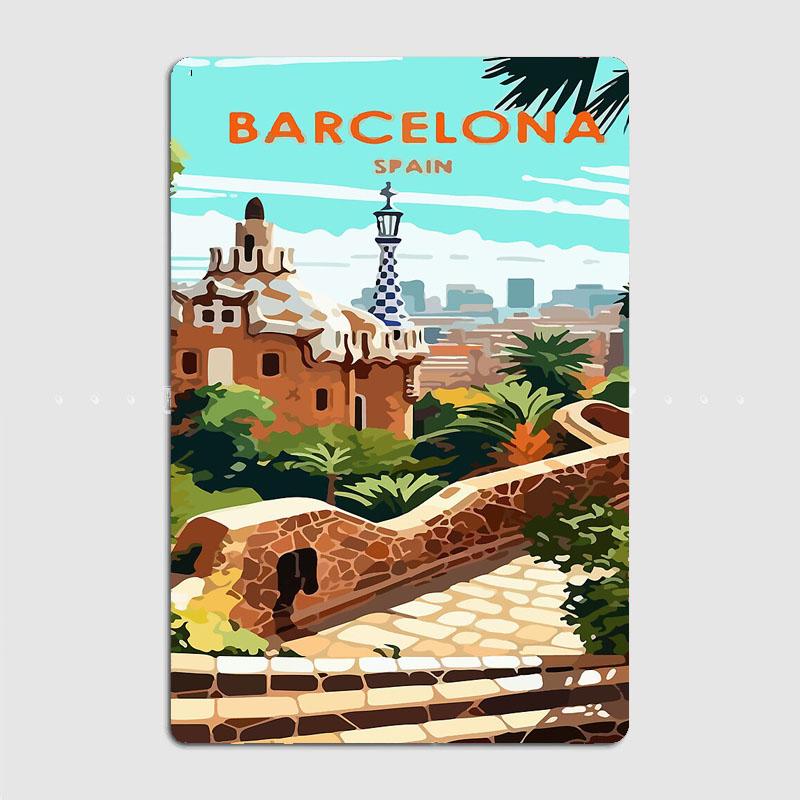 Barcelona Spain City View Travel Scenic Spot Poster Metal Sign Custom Retro Kitchen Tin Wall Room Decoration Home Decor