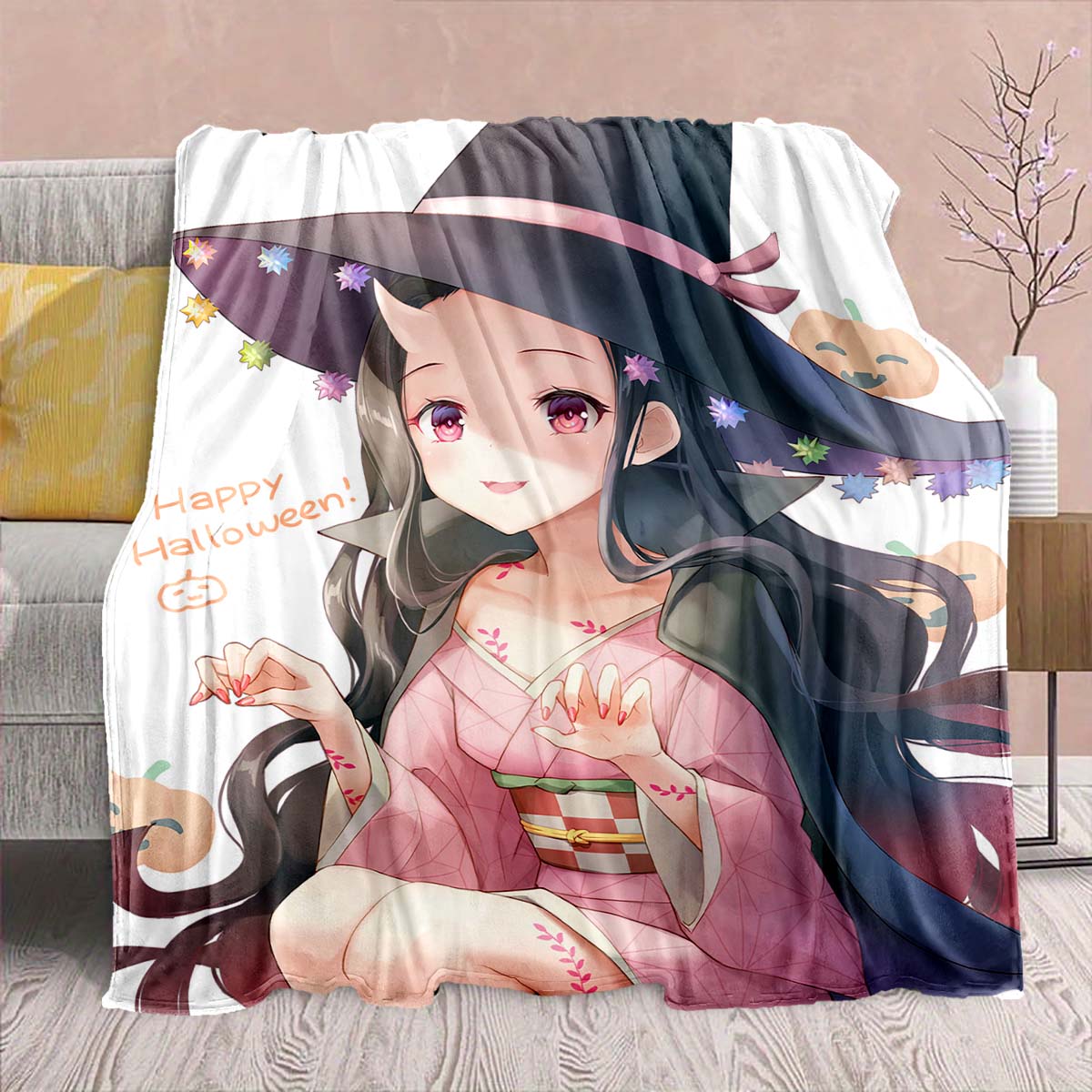 

Demon Slayer Anime Flannel Blanket - Soft Warm Perfect for Sofa, Bedding Camping Travel Office Home Decor -QJY 75x90cm