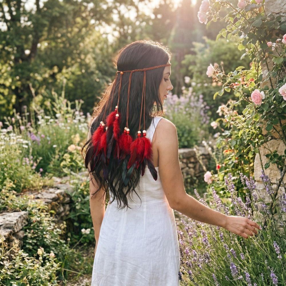 Braided Cord Bohemian Tassel Headband Tribal Feather Hair Extensions  Western Cowgirl Outfit