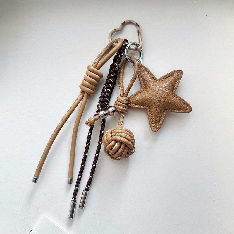 Star Faux Leather Handmade Rope Keychain, High-End Style, Bag Charm with Star Pendant, Anti-Loss, DIY Accessory