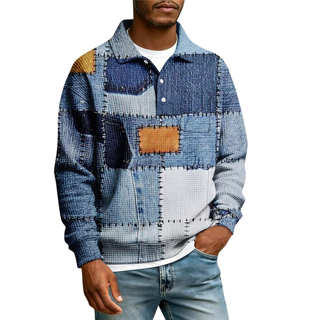 Herrars Revers Tryckt Enkelknäppt Ficka Långärmad Ledig Sport T-shirt